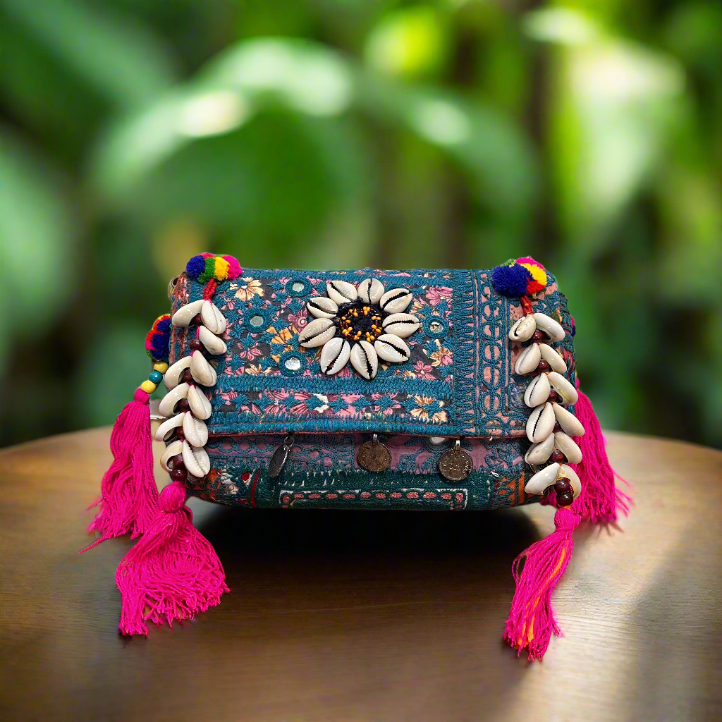 Banjara Boho Sling Bag- (Blue/Pink) - The Ethnic Indian Store