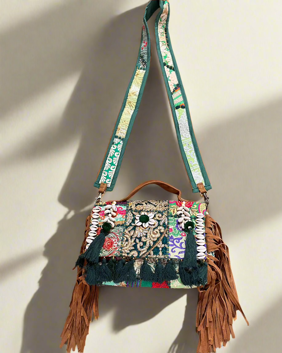 Green-Banjara Boho Bag - The Ethnic Indian Store
