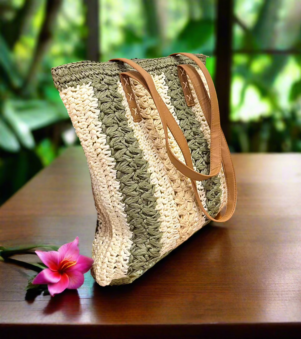 Handwoven Multicolor Bamboo Tote – Perfect Long Beach Bag for Summer! - side view