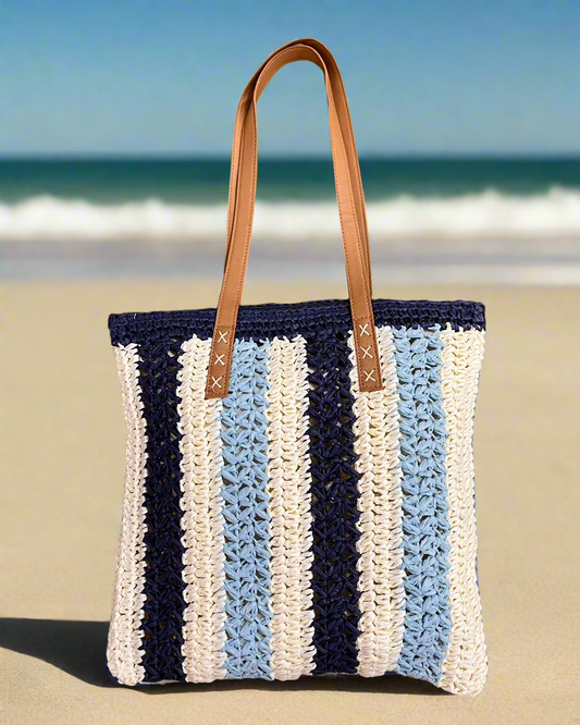 Vibrant Multicolor Bamboo Beach Tote – Stylish, Spacious & Eco-Friendly! Front view