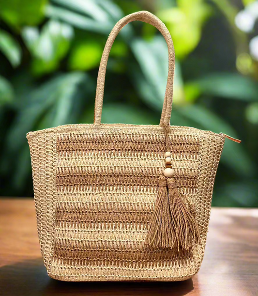 Straw Tote Shoulder Bag – Handmade, Eco-Friendly & Perfect for Summer!- Front View