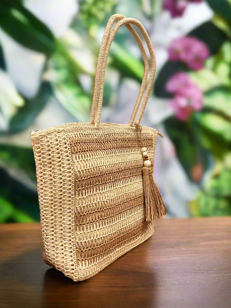 Straw Tote Shoulder Bag – Handmade, Eco-Friendly & Perfect for Summer! Side view