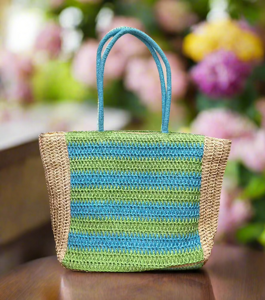 Colorful Eco-Friendly Straw Tote – Stylish & Sustainable Shoulder Bag for Everyday Use! Front view
