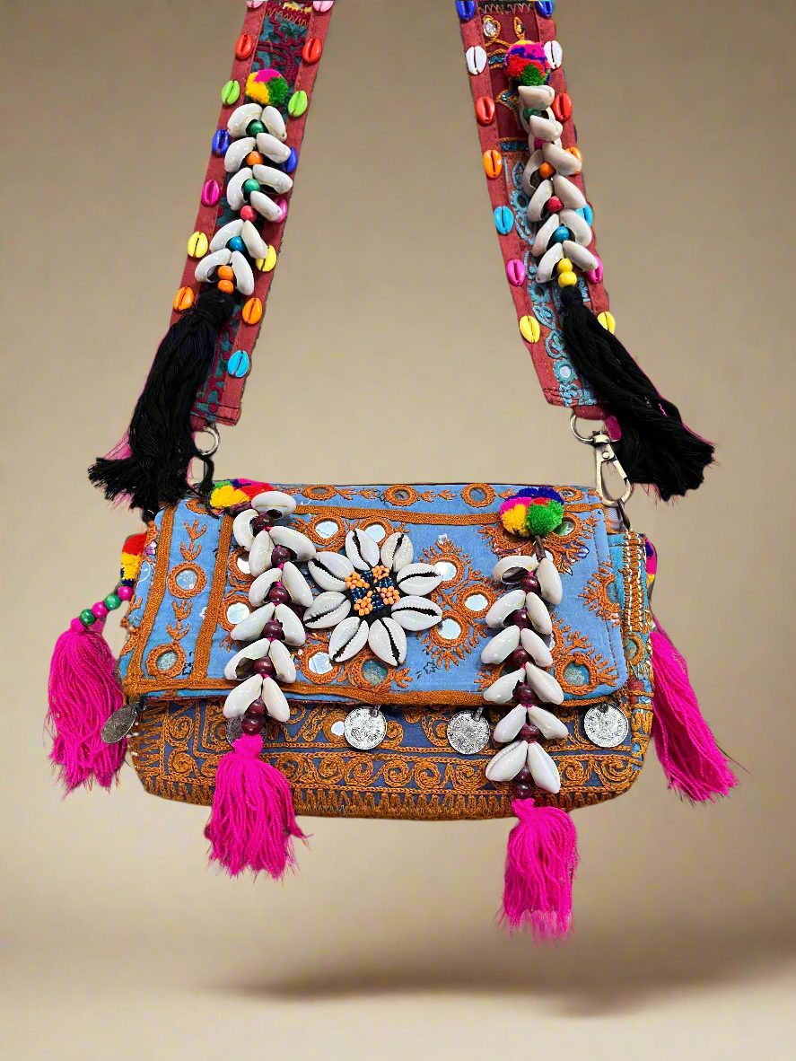 Banjara Boho Sling Bag- (Blue/Brown) - The Ethnic Indian Store