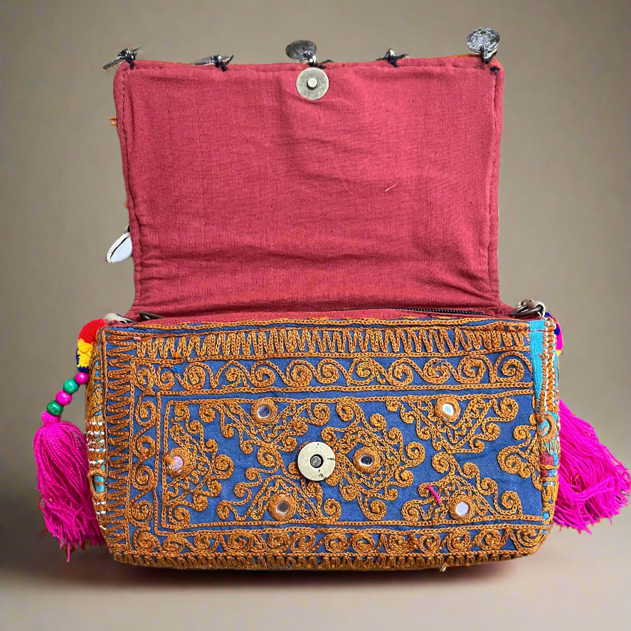 Banjara Boho Sling Bag- (Blue/Brown) - The Ethnic Indian Store