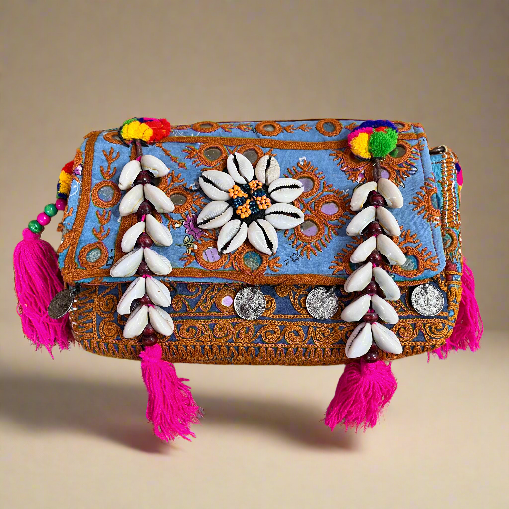 Banjara Boho Sling Bag- (Blue/Brown) - The Ethnic Indian Store