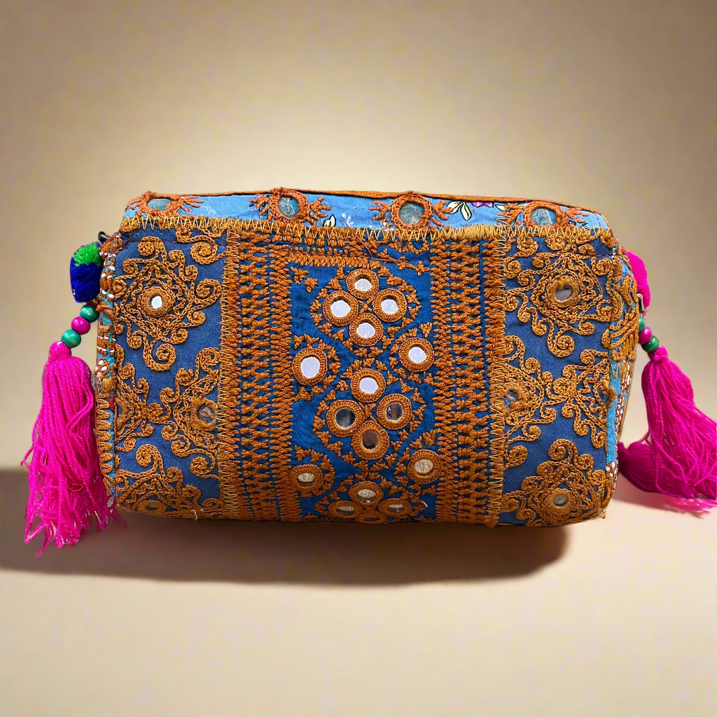 Banjara Boho Sling Bag- (Blue/Brown) - The Ethnic Indian Store